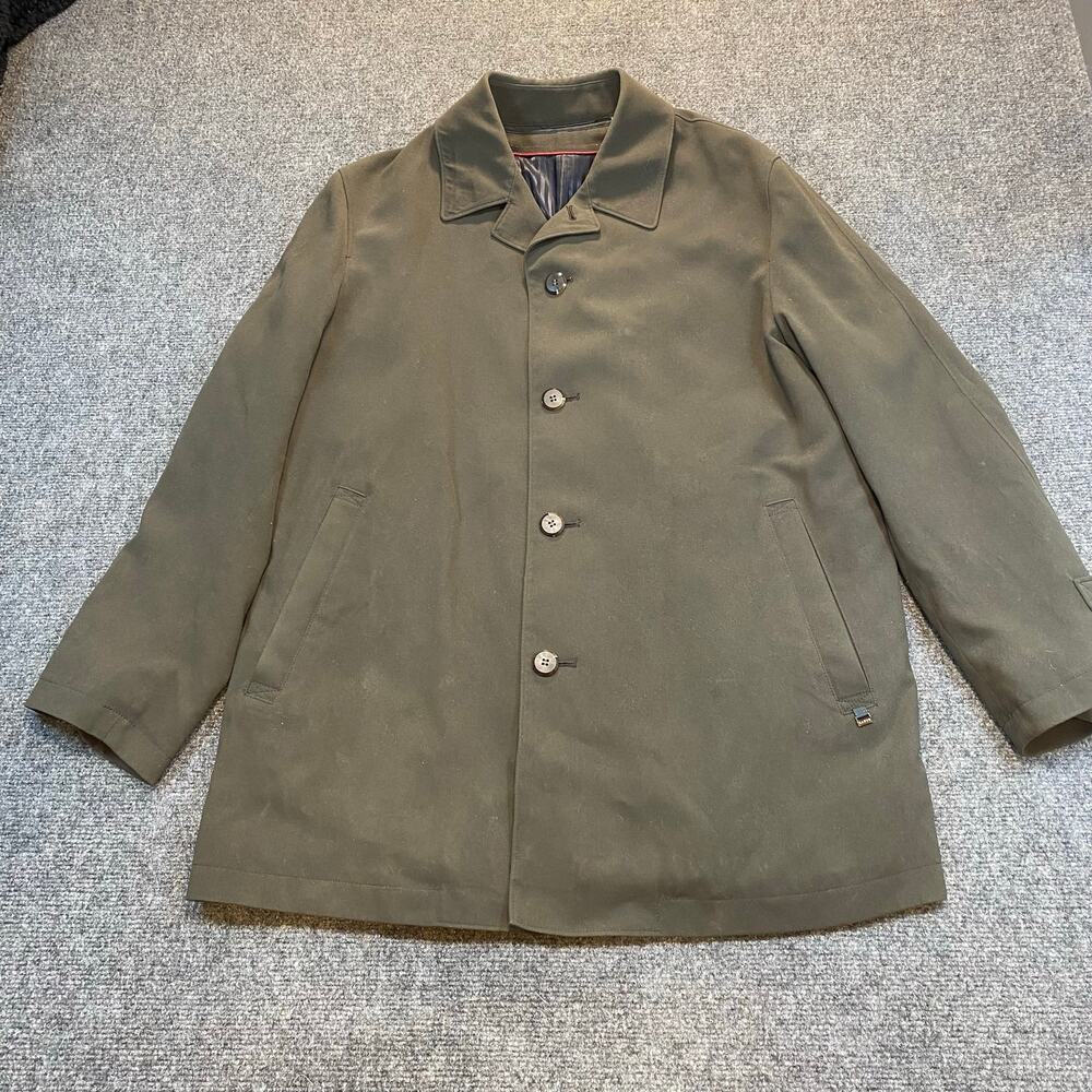Vintage Sanyo Men Small Olive Green Wool Blend Car Coat Jacket Removeable Lining